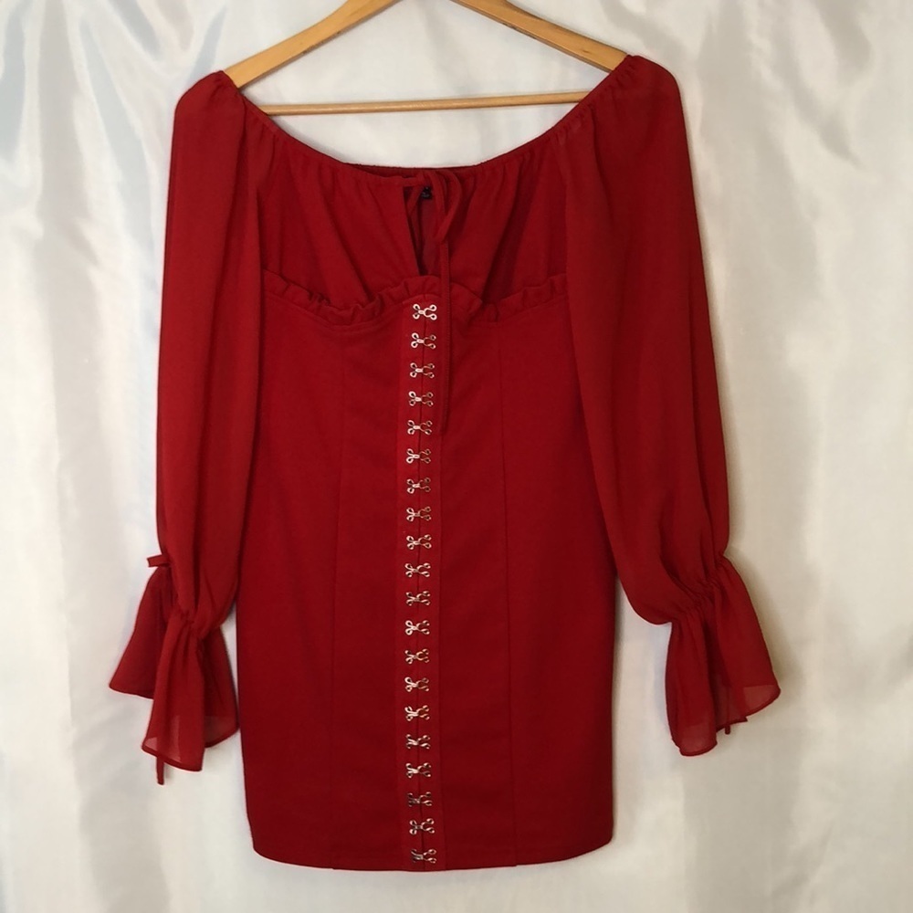 Fashion Nova Double Standard Off Shoulder Mini Red Dress Size S - Picture 4 of 13